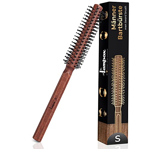 lampox Men's Beard Round Brush, Beard Styling, Beard Brush, Hair Dryer Brush, Round Brush, Hair Dryer Brush, Beard Care, Hair Comb, Wooden Handle and Sturdy Nubs, Hair Brush for Short and Medium|B09RJ4HT79
