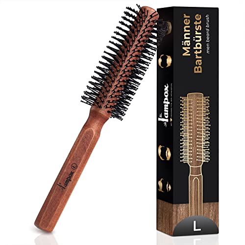 lampox Men's Beard Round Brush, Beard Styling, Beard Brush, Hair Dryer Brush, Round Brush, Hair Dryer Brush, Beard Care, Hair Comb, Wooden Handle and Sturdy Nubs, Hair Brush for Short and Medium|B09RJ4HT79