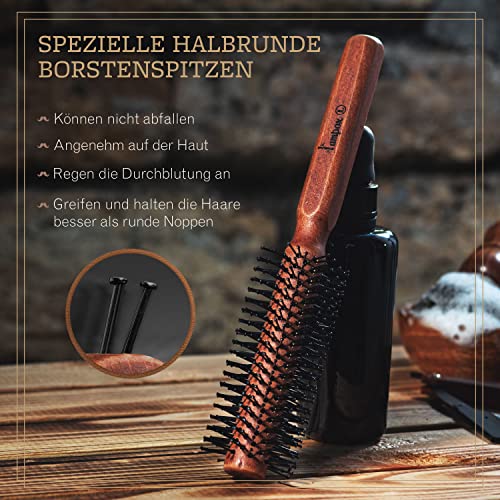 lampox Men's Beard Round Brush, Beard Styling, Beard Brush, Hair Dryer Brush, Round Brush, Hair Dryer Brush, Beard Care, Hair Comb, Wooden Handle and Sturdy Nubs, Hair Brush for Short and Medium|B09RJ4HT79