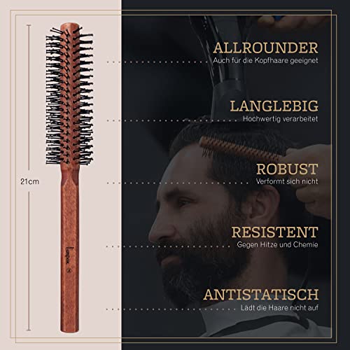 lampox Men's Beard Round Brush, Beard Styling, Beard Brush, Hair Dryer Brush, Round Brush, Hair Dryer Brush, Beard Care, Hair Comb, Wooden Handle and Sturdy Nubs, Hair Brush for Short and Medium|B09RJ4HT79