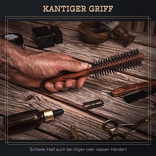 lampox Men's Beard Round Brush, Beard Styling, Beard Brush, Hair Dryer Brush, Round Brush, Hair Dryer Brush, Beard Care, Hair Comb, Wooden Handle and Sturdy Nubs, Hair Brush for Short and Medium|B09RJ4HT79